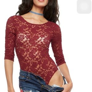 Red lace floral bodysuit